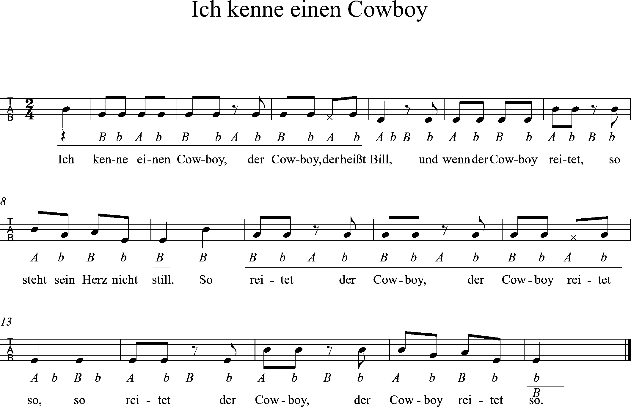 ziachnoten - 1stimmig, ich kenne einen Cowboy